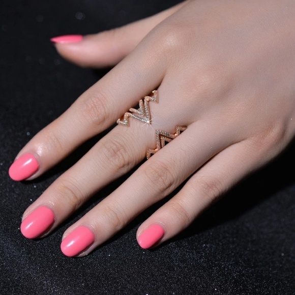 Jewelry - 18k Rose Gold Zig Zag Micro Pave CZ Ring